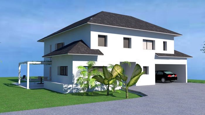 Construction d'une maison contemporaine dans le style barnais : maison-contemporaine-a-etage-bearn-tuiles-noires-4